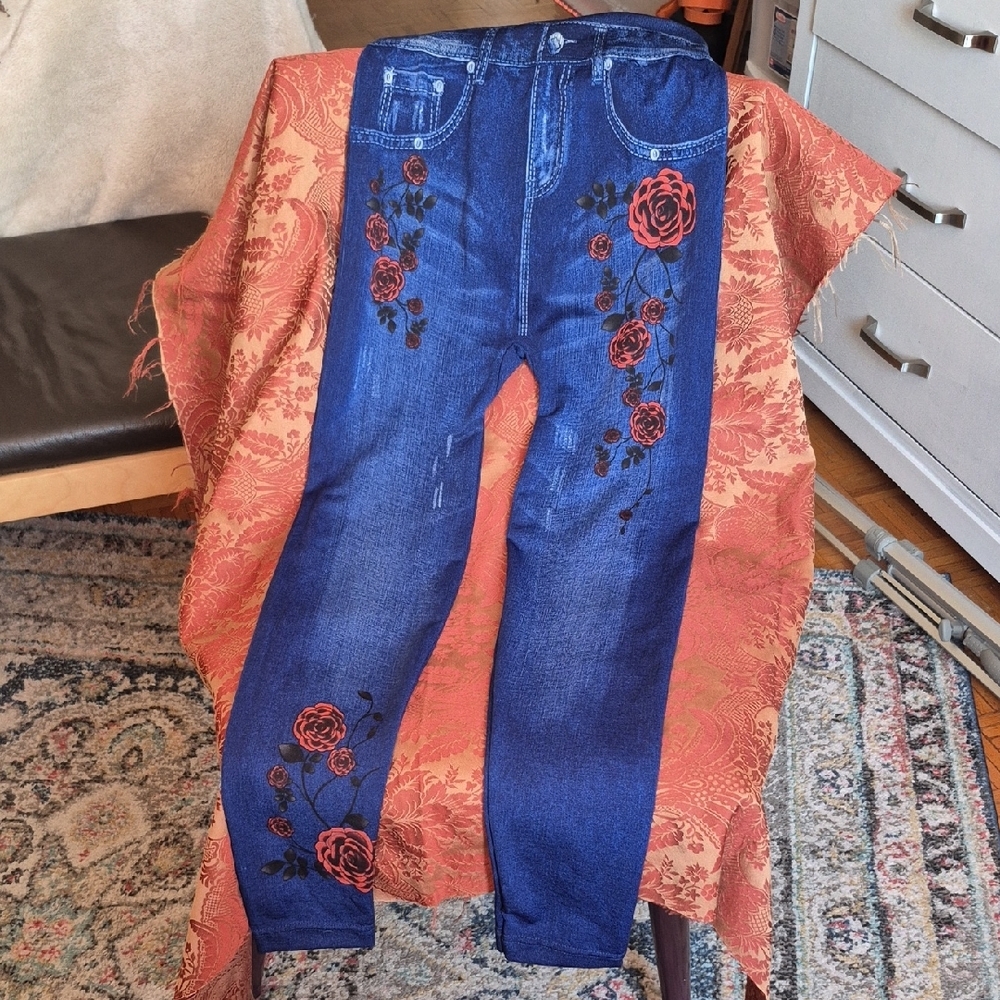 Floral Print Blue Jeggings (C65)